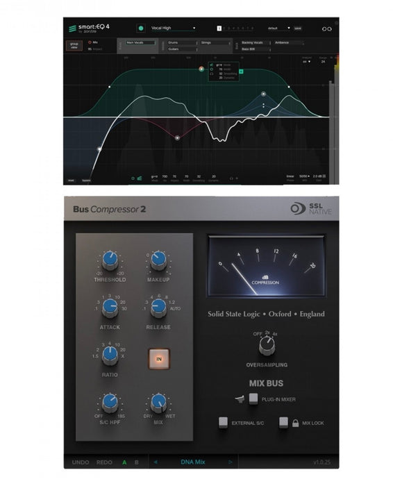 SSL Bus Compressor 2 e Sonible Smart:EQ 4